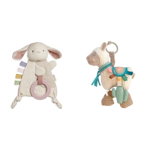 Image of Itzy Ritzy - Bitzy Crinkle Sensory Toy Bunny with Crinkle Sound for Babies & Toddlers & Link & Love Toy for Stroller, Car Seat or Activity Gym, Features Textured Ribbons