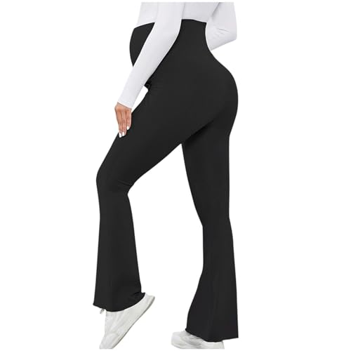 Pantalones Acampanado para Mujeres Embarazadas,Cintura Elástica Alta Pantalon Campana Color Sólido Slim Fit Elásticos Ropa de Maternidad Suave Cómoda Mallas Deporte para Yoga Hogar