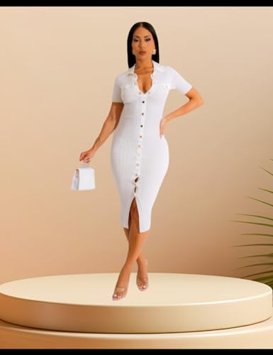 Image of Women's Fashion Sexy Elegant Comfortable Fit Vital V-Neck Knitted Short Sleeve Dress