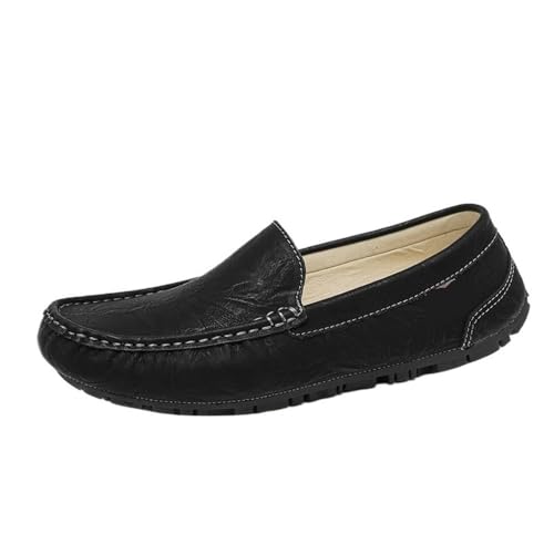 Mens Faux Leather Moccasin Loafers Slip On Round Toe Lightweight Flat Heel Flexible Comfortable Walking Casual Shoes