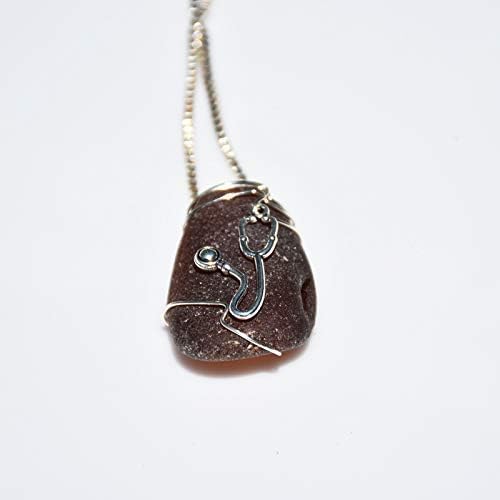 Handmade Genuine Sea Glass Necklace with a Silver Stethoscope Charm Perfect for Doctor, Nurse, or Medical Professional - Choose Your Color Sea Glass Frosted, Green, Brown, or Aqua - Made to Order