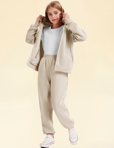 Flygo Girls Boys Fleece Sweatsuit 2 Piece Jogger Sets Zip Up Hooded Sweatshirts and Sweatpants with Pockets3