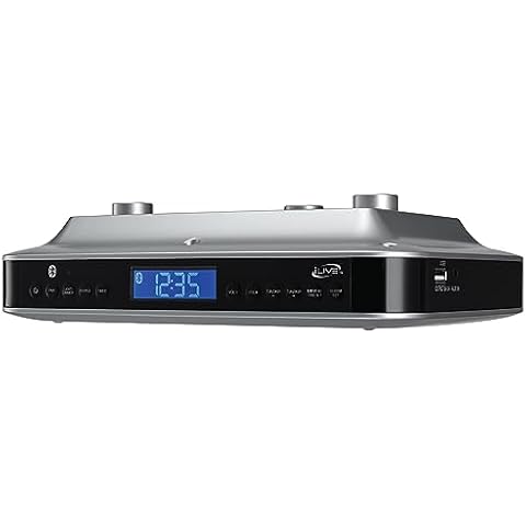 iLive Under Cabinet Music System with Built in Stereo Speakers and FM Radio/USB Port Supports MP3 Files, Aux Port, Bluetooth, Clock and Timer with LCD Display Enjoy Your Kitchen with Style Cover