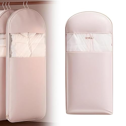 Hanging Garment Bag with Self Compression Zipper Space Saver Closet Organizers Dust Cover Clothes Bags for Down Coat Hanging Package for Storage and Organization Clothes Travel(Pink,Medium)