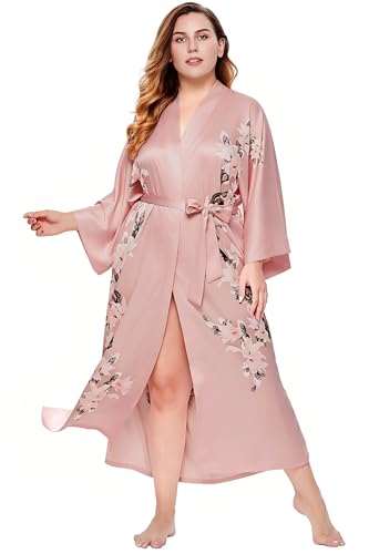 Image of BABEYOND Kimono Robe Cover up with Box Long Floral Satin Sleepwear Silky Bathrobe Bachelorette Robe