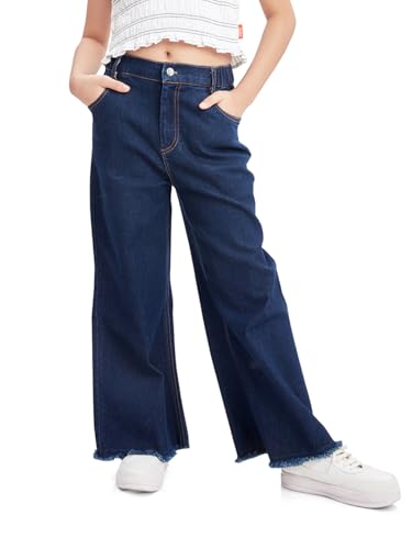 Image of olele Girls Super Jeans Collection for 4-14 Yrs | Stretchable Cotton Denim Trousers | Blue Jeans for Kids | Baggy Denim Pants | Cargo Pants for Girls