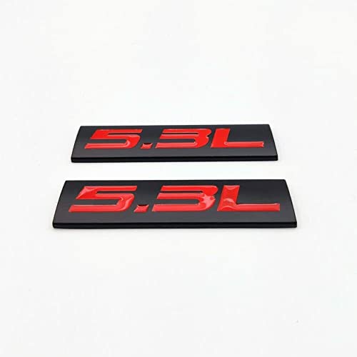Image of 2X 5.3L Engine Alloy Auto Trunk Door Fender Bumper Badge Decal Emblem Self-Adhesive Tape Sticker (Black Red)