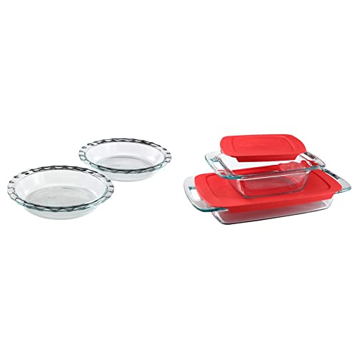 Pyrex 2Piece Glass Pie Plate Set, 9.5Inch Pie Dish, 3Qt & 2Qt Glass