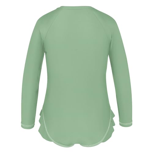 CHIFIGNO Dark Sea Green Girls Swimsuit One Piece Rashguard Long Sleeve Swimwear Beach 3T3