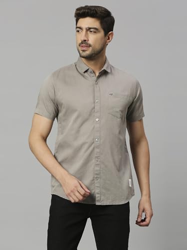 Image of Thomas Scott Men's | Solid | Half Sleeve | Slim Fit | Linen Blend | Spread Collar | Casual Shirt