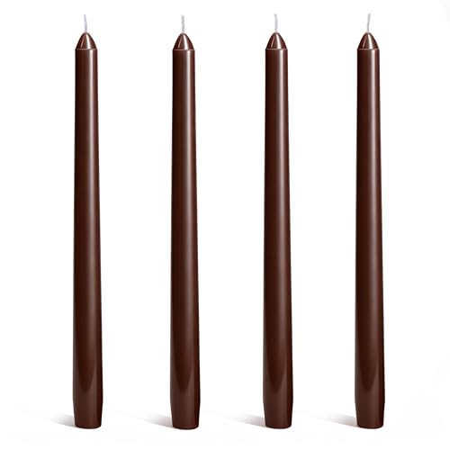 Everymoment Mocha Brown Taper Candles - 4 Pack 10 Inch Unscented Dripless & Smokeless Candlesticks - 8 Hours Tall Candle Sticks - Perfect for Wedding Romantic Dinner Holiday Party Home Decor