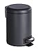 WENKO Poubelle à pédale Leman, 3L, Petite Poubelle Salle de Bain, Acier Noir Mat, 3L, 17 x 25 x 22.5 cm