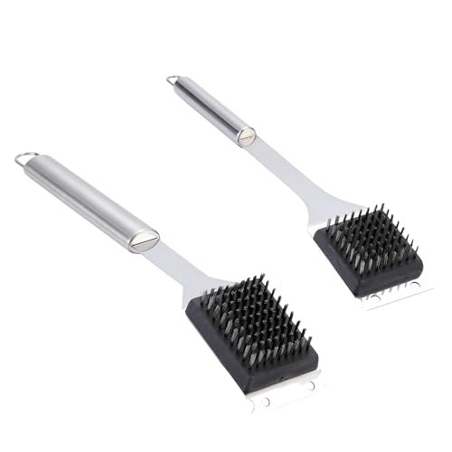 Cepillo para barbacoa de acero inoxidable, 40 cm, cepillo de limpieza para barbacoa con mango, cepillo de alambre de acero inoxidable, limpiador de parrilla con raspador, accesorio para barbacoa para