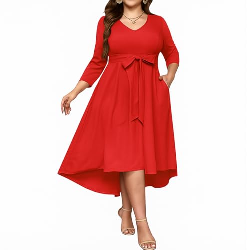 Image of C4D Women Plus Size V-Neck Party Cocktail High-Low Maxi Dress