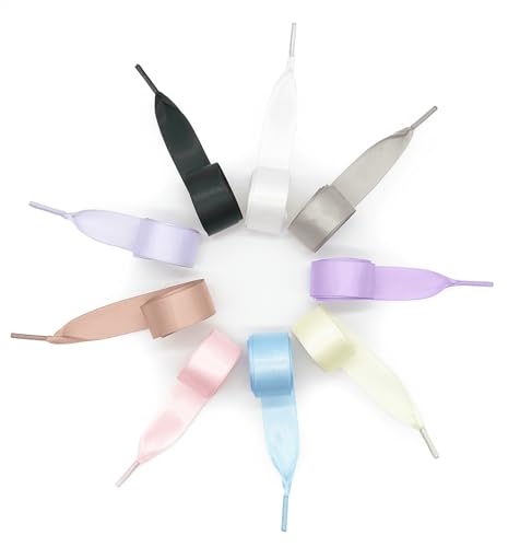 Guiguishiny 9 Paar Schnürsenkel Satin, 1cm Breite,120cm Flache Schnürsenkel Bunt Ribbon Schuhbänder für Sportschuhe, Laufschuhe, Bergschuh, Outdoorschuh