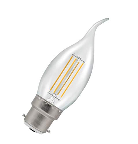 Crompton Lamps LED Bent Tip Candle 5W BC-B22d Dimmable Filament (40W Equivalent) 2700K Warm White Clear 470lm BC Bayonet B22 Flare-Tip Light Bulb