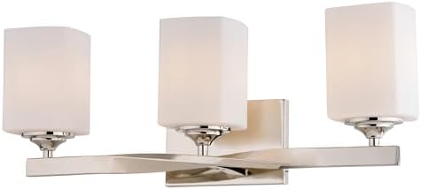 VAXCEL Robey 3-Light 23 inch Wide Polished Nickel Transitional Bathroom Vanity Lighting Fixture, Frosted White Glass Shade, Dimmable, LED Compatible, Reversible Over The Mirror Wall Mounted Metal
