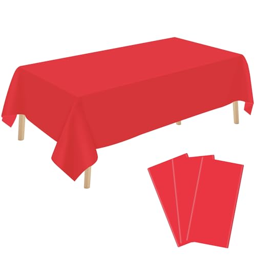 YSYJ 3 Pack Red Plastic Tablecloth Disposable Rectangular Table Cloth 54 x 108 Inch Table Cover for Parties