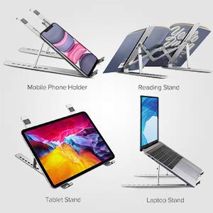 Image of VOLO Adjustable Heavy Aluminum Laptop Stand - Foldable Portable Notebook Riser | Ergonomic Laptop Holder for Desk | Compatible with MacBook, HP, Lenovo, Dell & All 10-17 inch Laptops & Tablets (Silver)