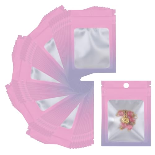 Svaldo Pink Purple Mini Ziplock Bags, Pack of 100, Packaging Bags for Small Business, Sample, Jewelry, Ring, Earrings, Bracelet Packaging, 2.56x2.76 inch, 3 Mil