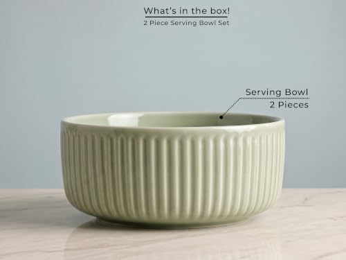 Image of Bodhi House Porcelain Large Serving Deep Bowl Set of 2 for Vegetable, Dal, Fruit, Cereal, Salad, Ramen, Mixing Bowl for Snack, Microwave Safe, Perfect for Dining and Gifting, Tea Green | 750 ml