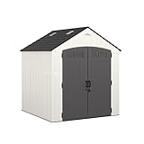 Suncast Ridgeland All-Weather Outdoor 7' x 7' Storage Shed with 327 cu. ft. Capacity, 2 Lockable Double Doors, Windows, Skylights, and Reinforced Resin Floor, Made in The USA