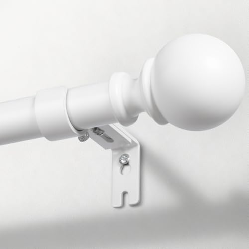Zeerobee Curtain Rods for Windows 66 to 120, 1 Inch Adjustable Heavy Duty White Curtain Rod, Outdoor Indoor Room Divider Modern Drapery Pole, 66-120