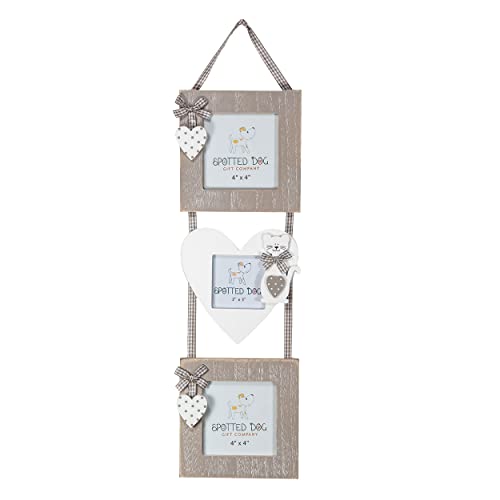 SPOTTED DOG GIFT COMPANY - Pêle-mêle à suspendre avec 3 cadres photos - idée cadeau originale pour les amis des animaux - motif chat - gris/blanc