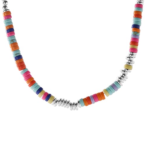 Collier perles colorées bohème et ras du cou arc-en-ciel en argent