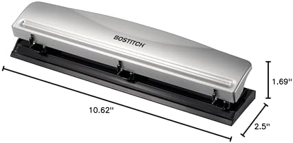 Bostitch Office Premium 3 Hole Punch, 12 Sheet Capacity, Metal, Rubber Base, Easy-Clean Tray, Silver - 5