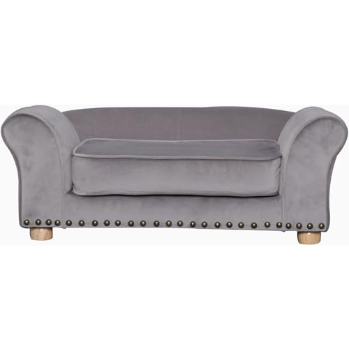 CRITTER SITTERS 34-in. Faux Velvet Pet Bed Sofa in Dark Gray for Medium-Sized Dogs and Cats, Durable Indoor Pet Furniture for Bedroom, Living Room