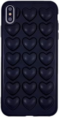 iPhone X/iPhone Xs Case for Women, 3D Pop Bubble Heart Kawaii Gel Cover, Cute Girly for iPhone 10 10s 5.8 inch - Black