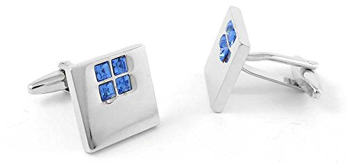 Par de Mancuernillas Hombre Cuadradas Plata y Cristal Azul