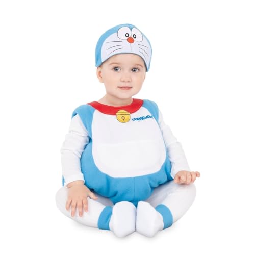 My Other Me - Disfraz de Doraemon azul y blanco para bebé unisex con gorro, vestido, cola y patucos talla 7-12 meses. Descubre la diversión de un mundo animado