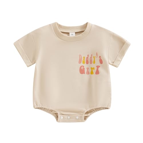 Image of Hnyenmcko Newborn Baby Girl Boy Summer Clothes Short Sleeve Letter Print Bubble Romper Oversized T-Shirt Bodysuit Top Outfit