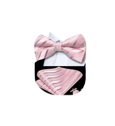 Image of Dubulle Mens Paisley Striped Bowtie Set Pre-tied Bowtie for Men and Pocket Square Set Wedding Business