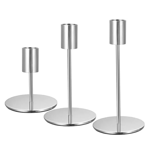 Vintage Kerzenständer für Stabkerzen - Elegante Kerzenhalter für Hochzeit, Abendessen & Tischdeko (Metall) (Silvery)