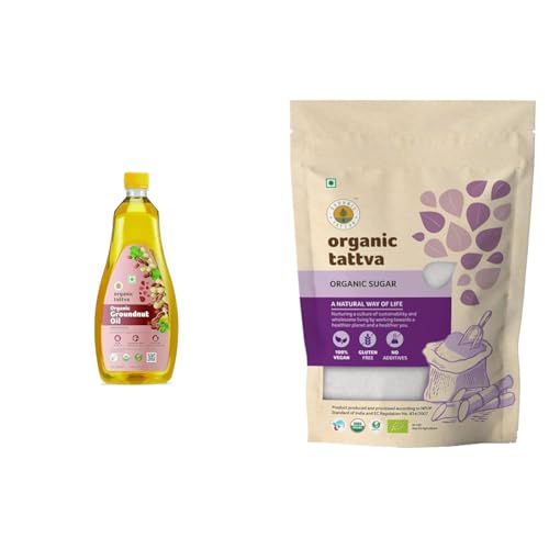 Image of Organic Tattva, Organic Groundnut /Peanut Unrefined Cooking Oil, 1 Litre & Organic Tattva All Natural 'Sugar'(1 Kg, Pouch)