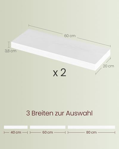 VASAGLE Wandregal, 2er Set, Schweberegal, Regalbrett, 20 x 60 x 3,8 cm – Ansicht 5