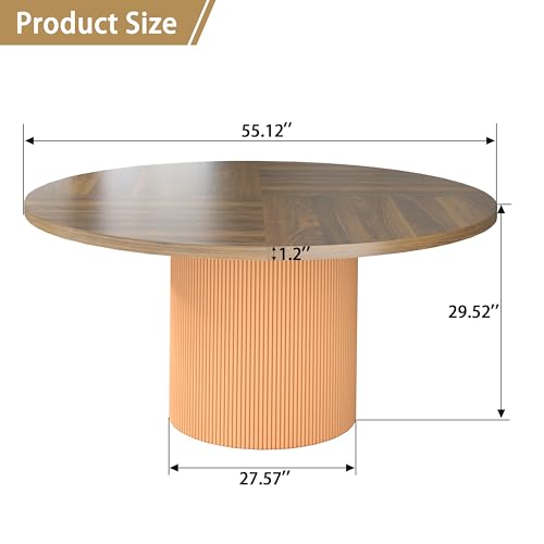 Image of 55 inch Round Dining Table for 4-6 People, Modern Farmhouse Dining Kitchen Table with Fluted Cylindrical Pedestal Base for Dining Room, Living Room, Kitchen, (Chairs Not Included)