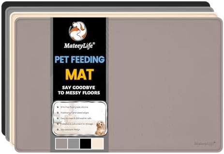 MateeyLife Dog & Cat Food Mat - Waterproof, Nonslip, Raised Edges, Silicone Tray for Messy Drinkers, 18