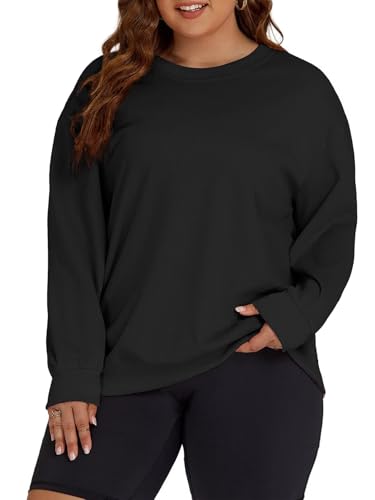 Image of ROSRISS Womens-Plus-Size-Sweatshirts Oversized Long Sleeve Shirts Trendy Crew Neck Pullover Sweaters Casual Tops XL-5XL