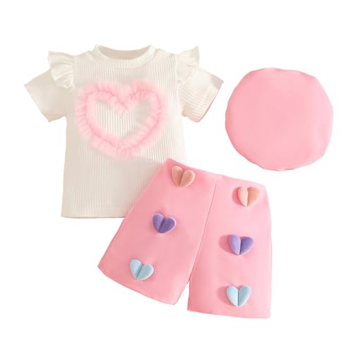 Ensemble t-shirt manches courtes fille évite la chaleur avec son chapeau rose