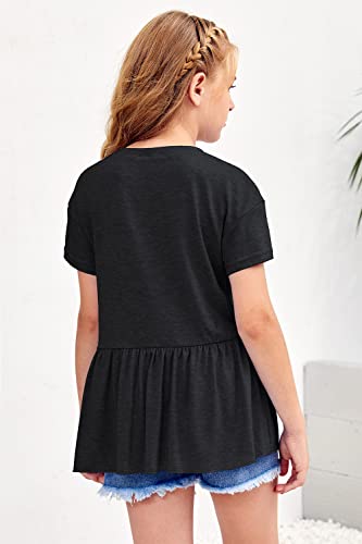 Image of Ebifin Girls Short Sleeve Tops Kids Peplum Babydoll T Shirts Tees 4-15Y | Girls T-Shirts, Crew neck Short Sleeve Shirts, Casual Tunic Tops, Cute Blouses, Summer Tees, Ruffle Hem, Loose fit