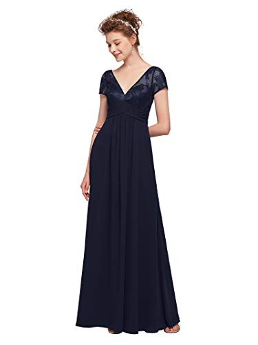 AW BRIDAL V-Neck Lace Maxi Evening Dresses for Women Long Formal Bridesmaid Dresses,Dark Navy,US8