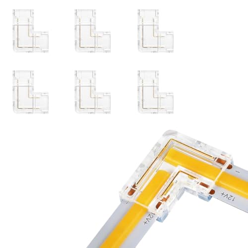 WUSJCOF 6 Pezzi Connettori ad Angolo a L per Strisce LED COB, Senza Saldatura e Trasparenti, Connettori LED a 2 Poli per COB SMD 12V/24V (Larghezza 8mm) (Trasparente)