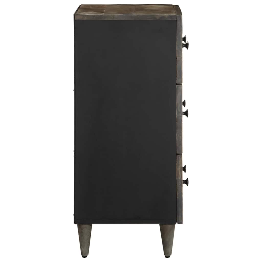 Sideboard Hellgrau Massivholz Mango 60x33,5x75 cm mit Schnitzfront, Stauraum Schrank, Aufbewahrungsschrank für Wohnzimmer, Büro, Flur, Schlafzimmer