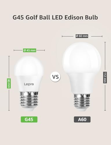 Lepro E27 Screw Bulb, Warm White 2700K, 25W Equivalent, G45 Golf Ball LED Bulbs, 2.2W 250 Lumens, Energy Saving Edison Screw Bulb, Non-dimmable, Pack of 5
