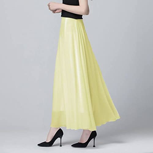 Jupe plissée avec doublure OZEO jaune à taille haute élastique et coupe évasée