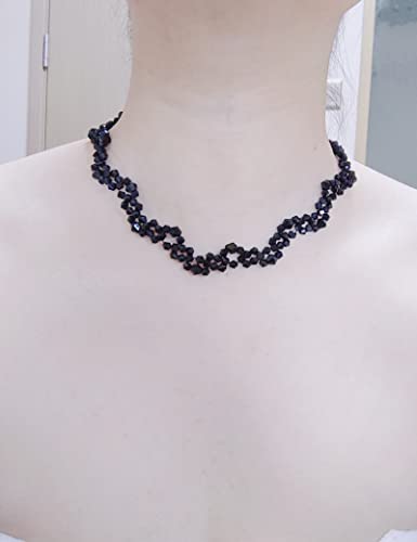 Obsa Smart Women's Fashion Black Choker Necklaces Crystal Necklaces Beaded Necklaces Wave Handmade Statement Dainty Necklaces (Ripple) #TOP4
